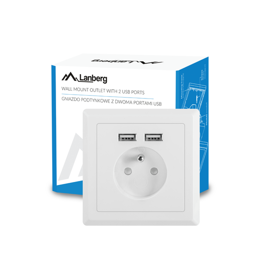 Gniazdo podtynkowe 230V 16A + 2x USB 2.1A – czarne / białe