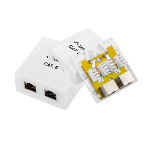 Gniazdo sieciowe natynkowe RJ45 / 2xRJ45 kat.6 ekranowane białe AWG 26-22 IP20
