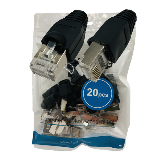Komplet wtyków RJ45 + osłonki – 20 szt. | Kat.5e / Kat.6 | FTP / UTP