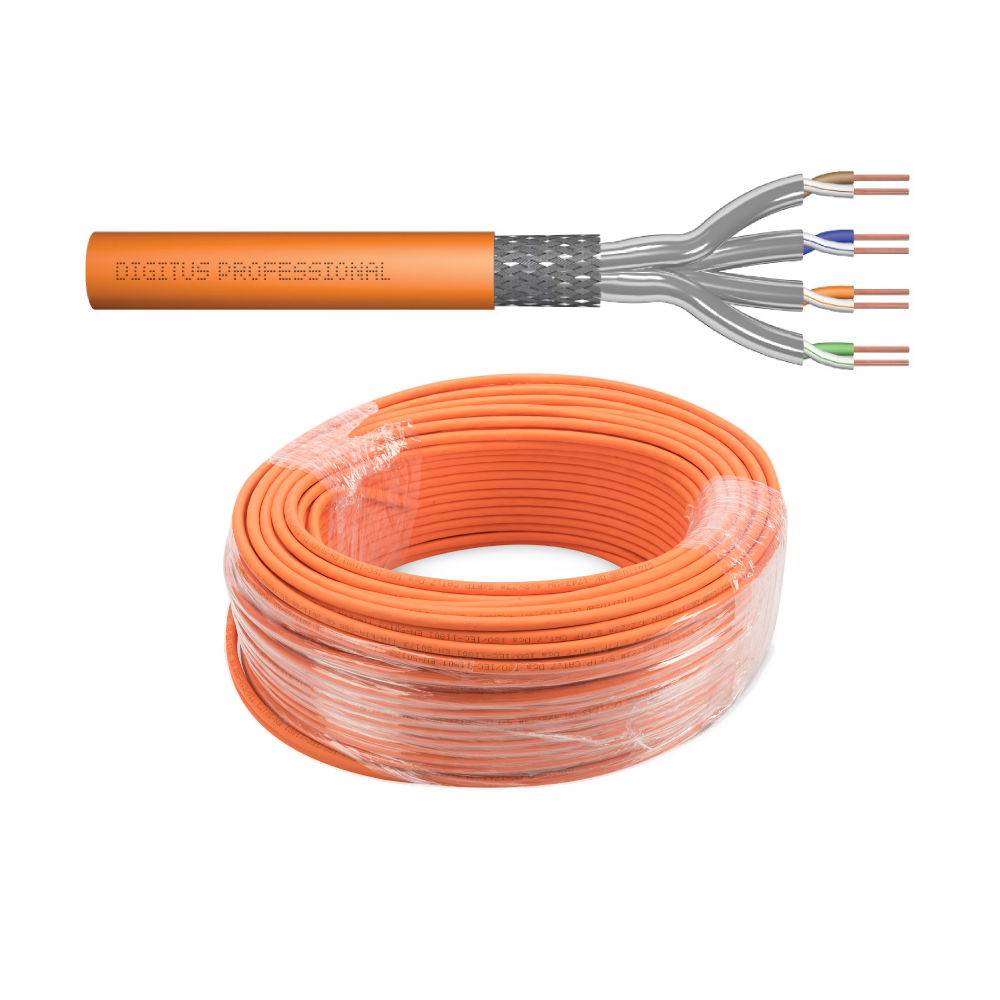 Kabel sieciowy DIGITUS Kat.7 S/FTP AWG23 – 10GbE, 1200 MHz, drut, ekranowany, LSZH, pomarańczowy