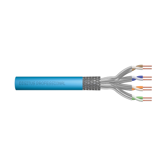 Kabel sieciowy LAN Kat.6A S/FTP AWG23 – ekranowany, 10GbE, drut, LSZH, niebieski
