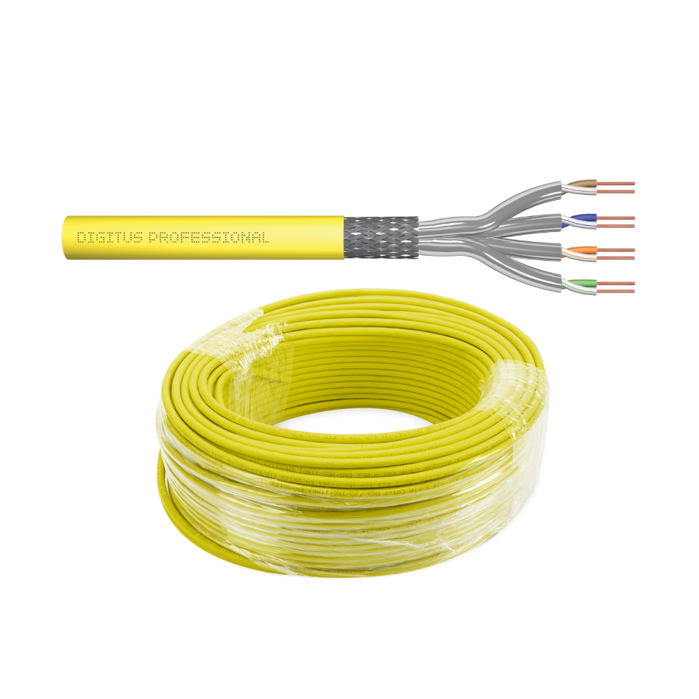 Kabel sieciowy DIGITUS Kat.7A S/FTP AWG22 – 10GbE, 1500 MHz, drut, ekranowany, LSZH, żółty