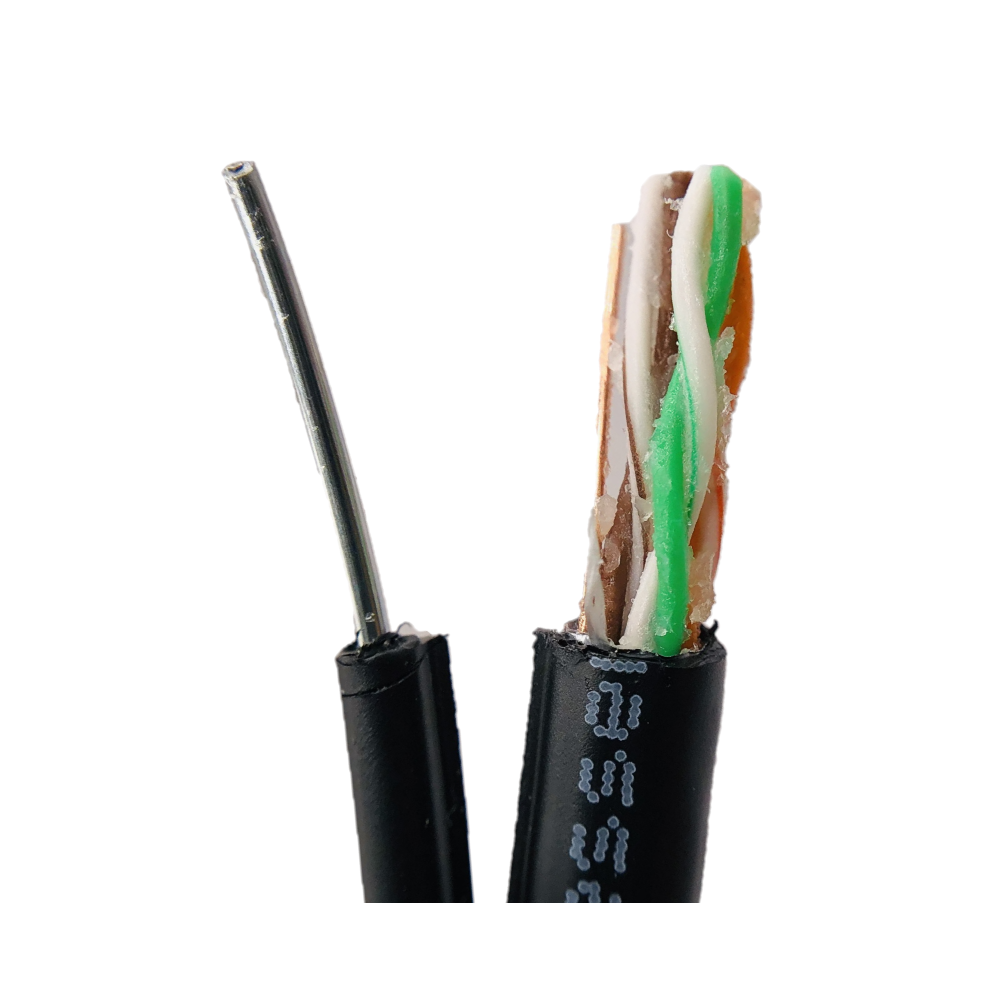 Kabel LAN zewnętrzny FTP kat. 5e żelowany ziemny miedziany Cu UV linka nośna - ŚCINKI