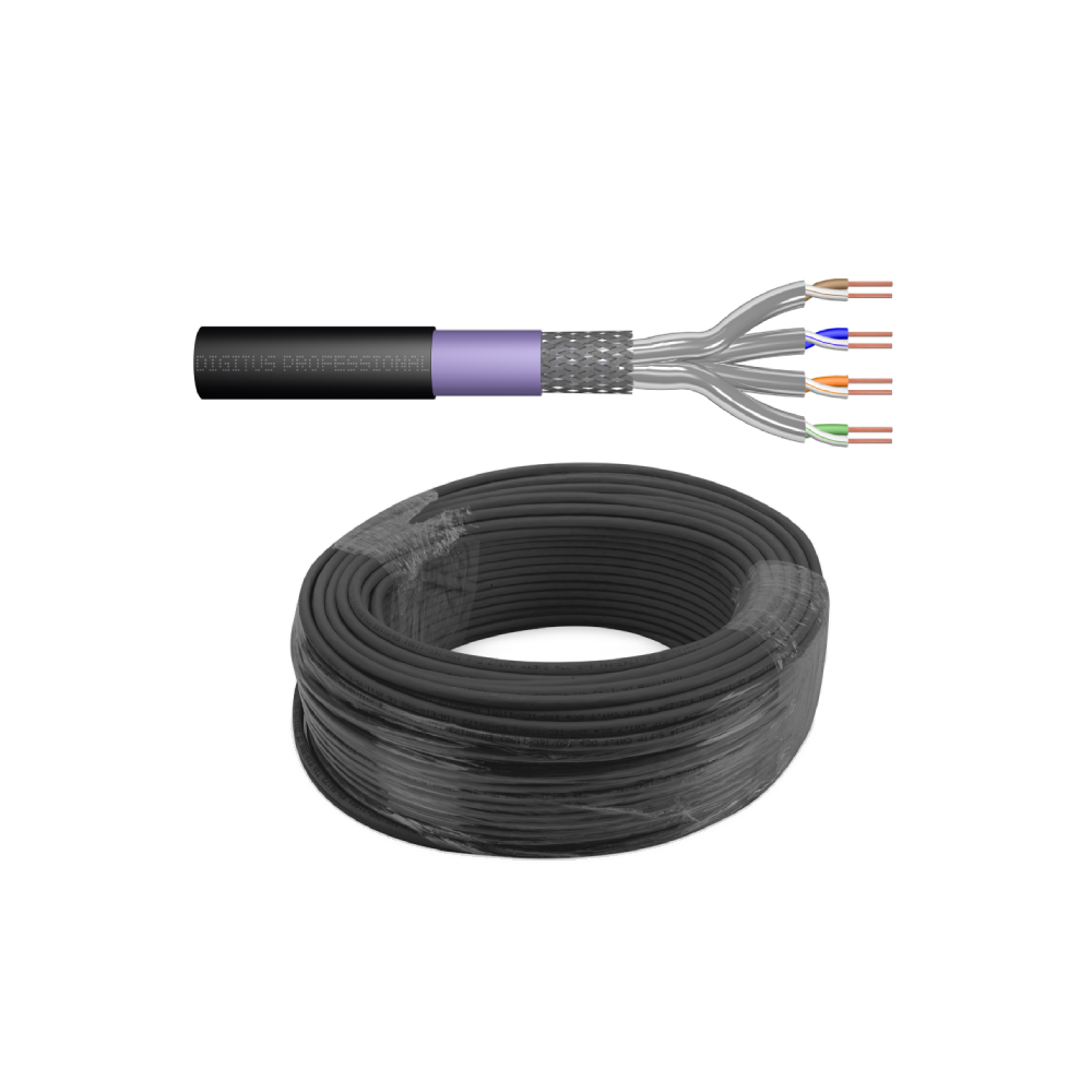 Kabel LAN Kat.7 S/FTP AWG23 zewnętrzny ziemny – PE, ekranowany, drut, 1200 MHz, czarny