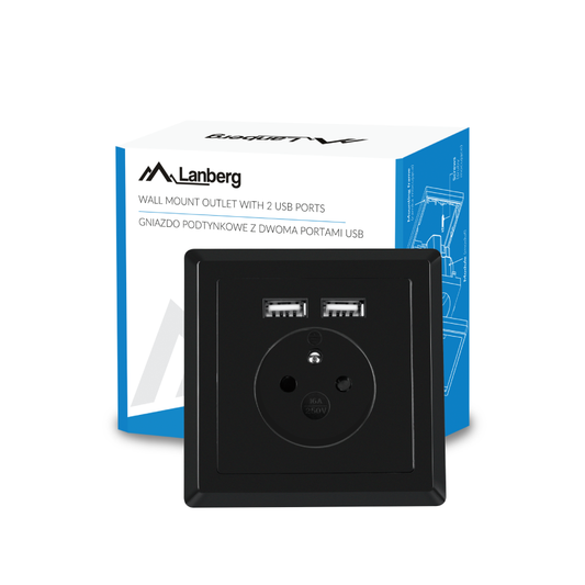 Gniazdo podtynkowe 230V 16A + 2x USB 2.1A – czarne / białe