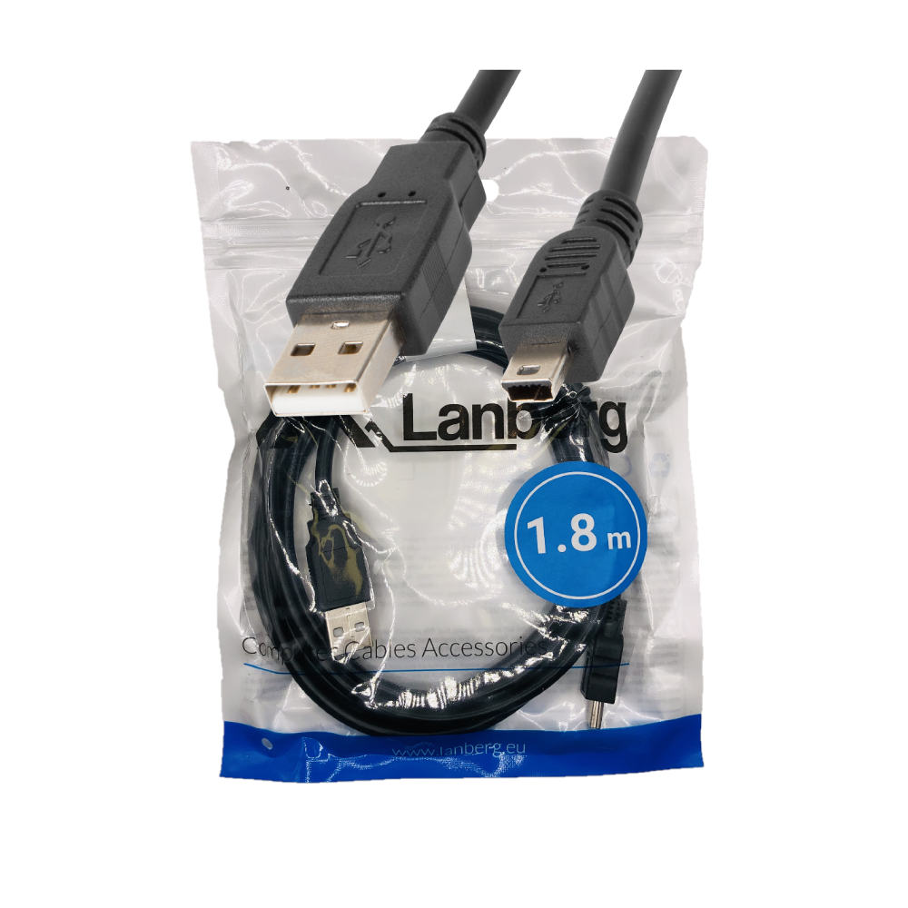 Kabel USB 2.0 miniUSB (mini-M do USB-A M) 1.8m czarny – Lanberg