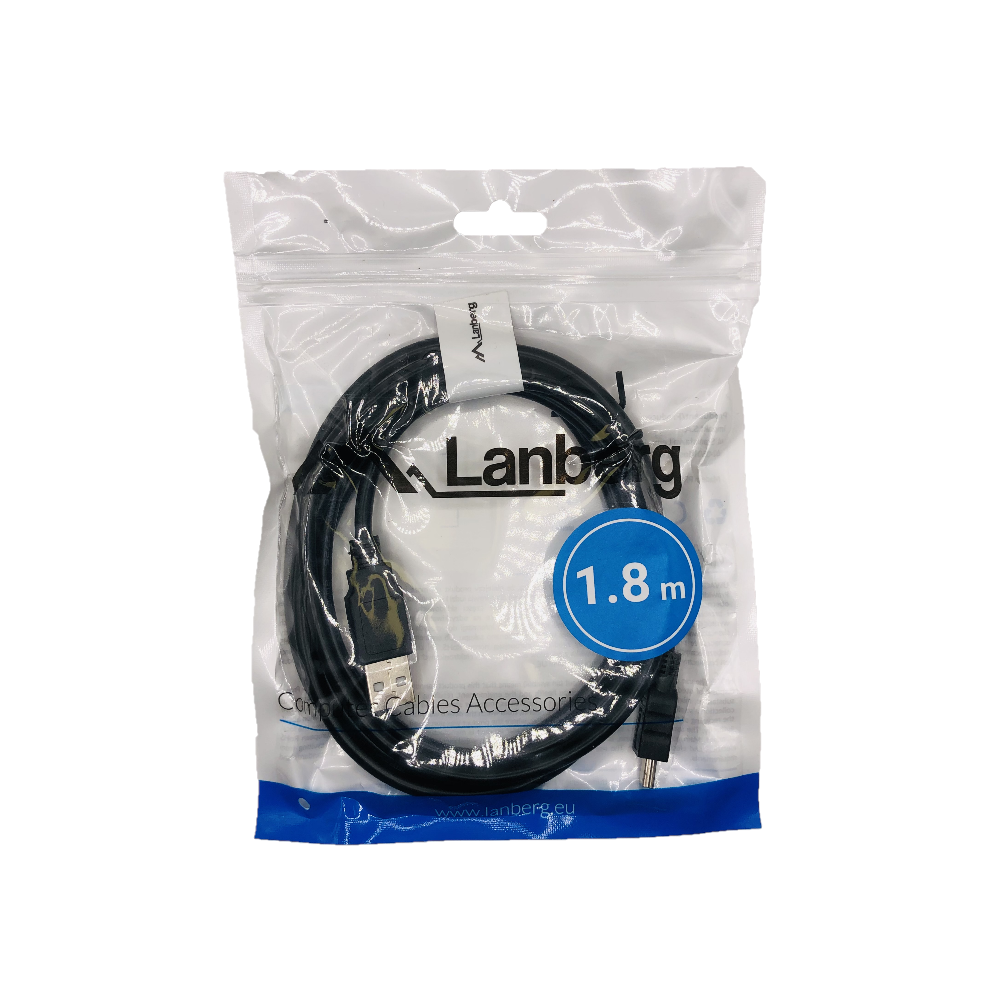 Kabel USB 2.0 miniUSB (mini-M do USB-A M) 1.8m czarny – Lanberg