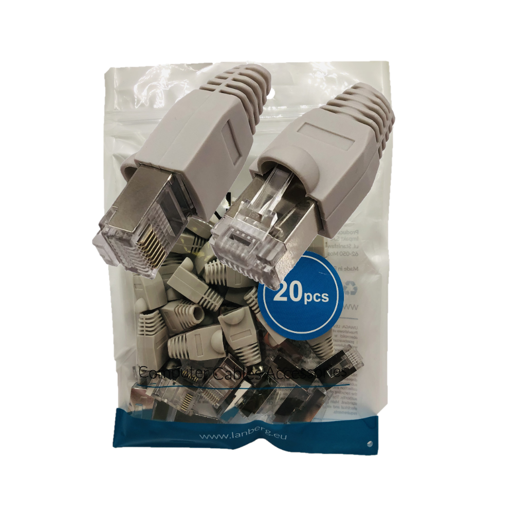 Komplet wtyków RJ45 + osłonki – 20 szt. | Kat.5e / Kat.6 | FTP / UTP