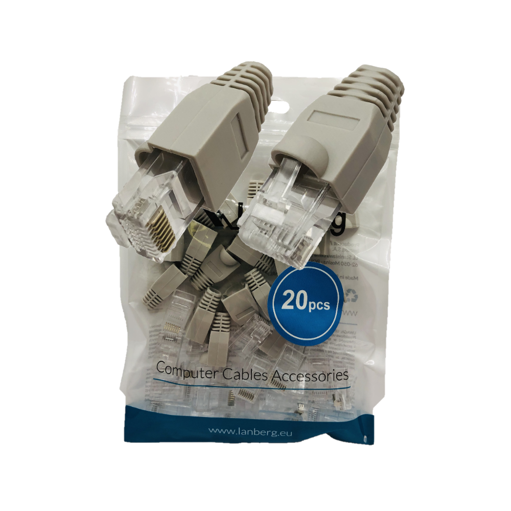 Komplet wtyków RJ45 + osłonki – 20 szt. | Kat.5e / Kat.6 | FTP / UTP