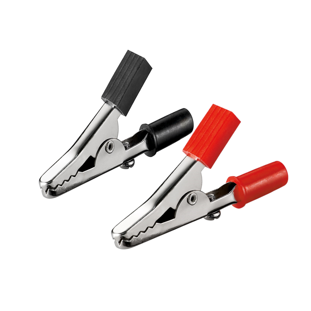 Krokodylki 45mm 50V DC – komplet czarny i czerwony