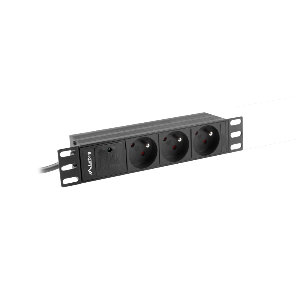 Listwa zasilająca PDU 1U RACK 10" – 3x230V, 2m, 16A, z bolcem i zabezpieczeniem | czarna
