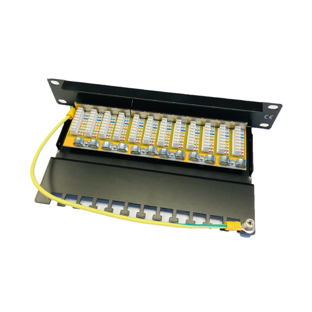 Patch panel 12-portowy 1U 10" – KAT.6 FTP ekranowany z organizerem | czarny / szary