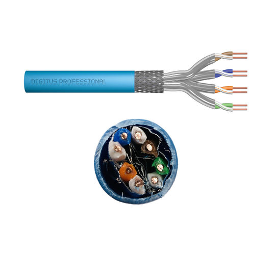 Kabel sieciowy LAN Kat.6A S/FTP AWG23 – ekranowany, 10GbE, drut, LSZH, niebieski