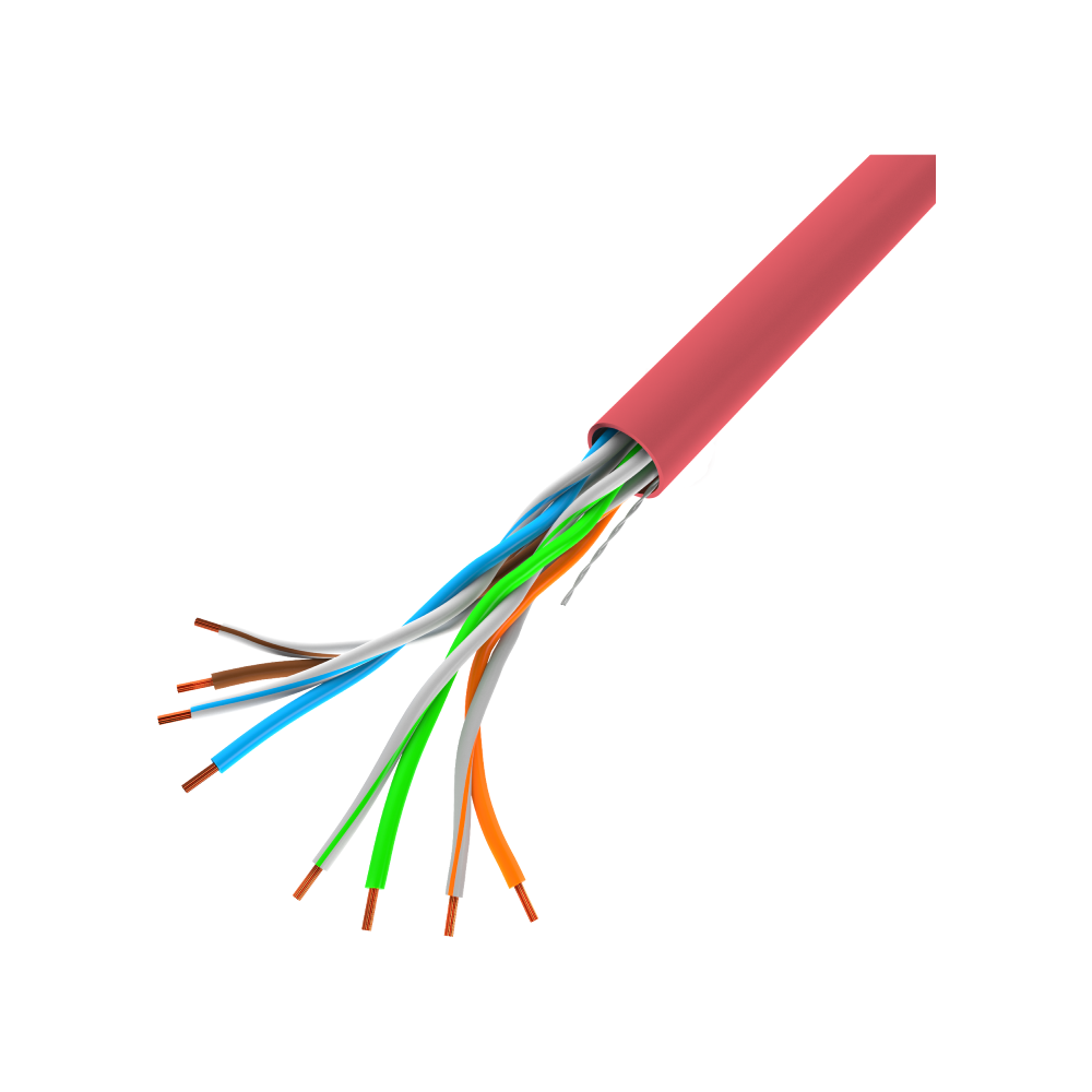 Kabel sieciowy LAN UTP kat. 5 drut CCA miedziowany AWG24, 100 Mb/s, czerwony / niebieski