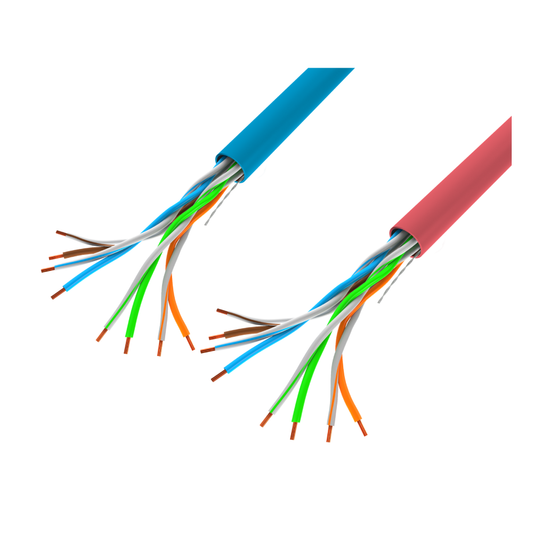 Kabel sieciowy LAN UTP kat. 5 drut CCA miedziowany AWG24, 100 Mb/s, czerwony / niebieski