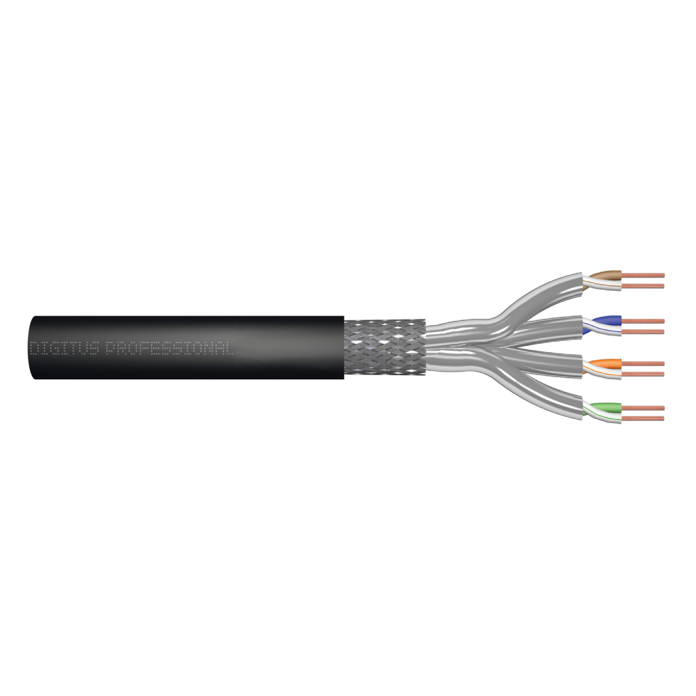 Kabel LAN Kat.7 S/FTP AWG23 drut – zewnętrzny, ziemny, PE, ekranowany, czarny, 1m