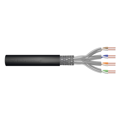 Kabel LAN Kat.7 S/FTP AWG23 drut – zewnętrzny, ziemny, PE, ekranowany, czarny, 1m