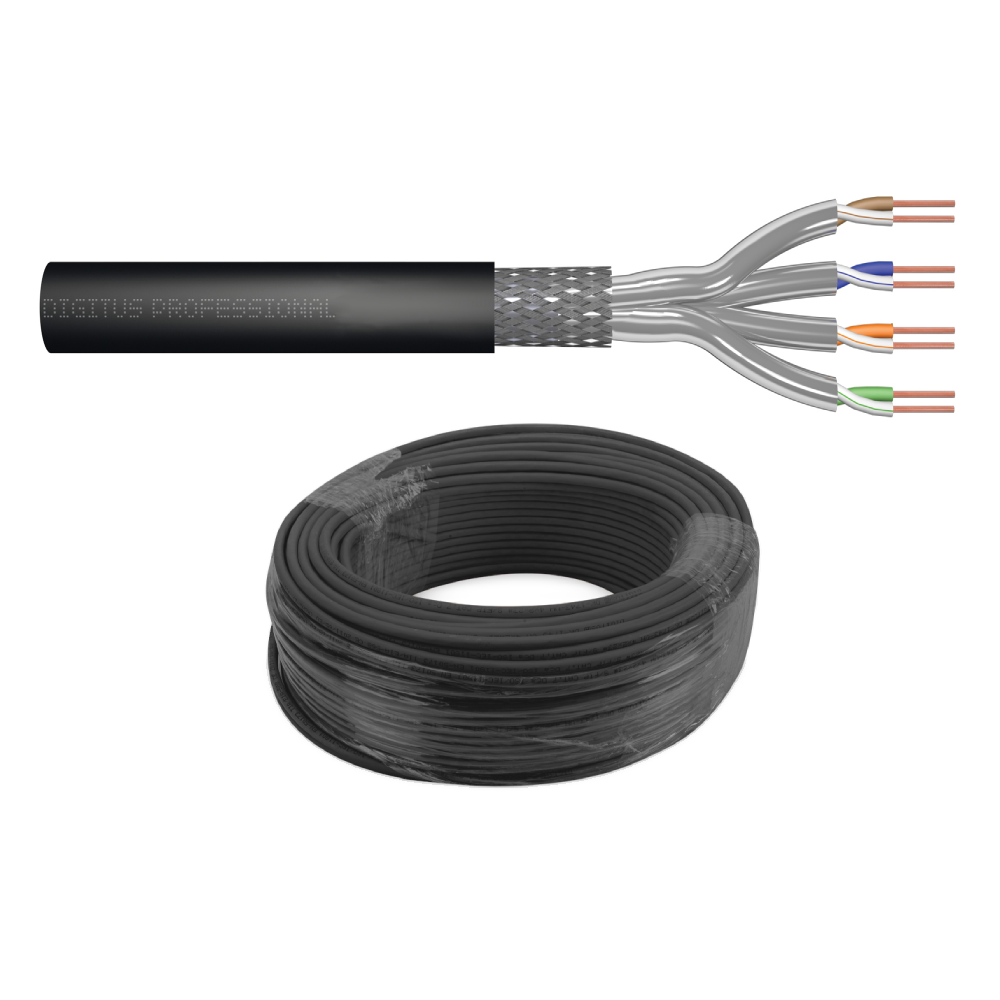 Kabel LAN Kat.7 S/FTP AWG23 drut – zewnętrzny, ziemny, PE, ekranowany, czarny, 1m