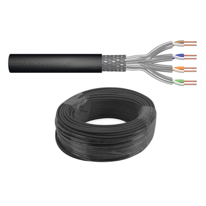 Kabel LAN Kat.7 S/FTP AWG23 drut – zewnętrzny, ziemny, PE, ekranowany, czarny, 1m