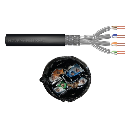 Kabel LAN Kat.7 S/FTP AWG23 drut – zewnętrzny, ziemny, PE, ekranowany, czarny, 1m