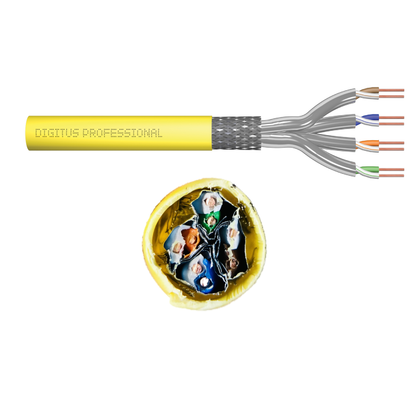 Kabel sieciowy DIGITUS Kat.7A S/FTP AWG22 – 10GbE, 1500 MHz, drut, ekranowany, LSZH, żółty