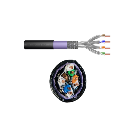 Kabel LAN Kat.7 S/FTP AWG23 zewnętrzny ziemny – PE, ekranowany, drut, 1200 MHz, czarny