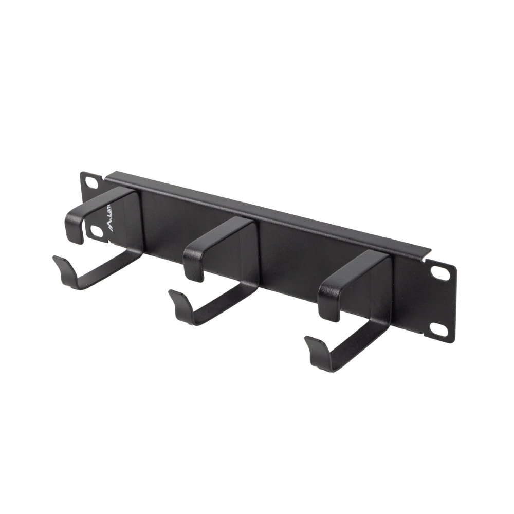 Organizer kabli 1U do szafy RACK 10" – typ B, 3 metalowe uchwyty | czarny / szary