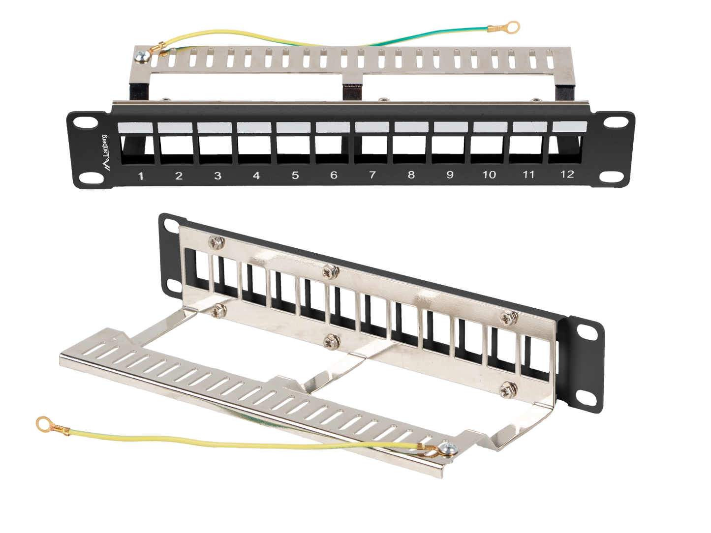 Patch panel do szaf rack pusty 12 portów 1U 10" organizer keystone czarny / szary / UTP / FTP