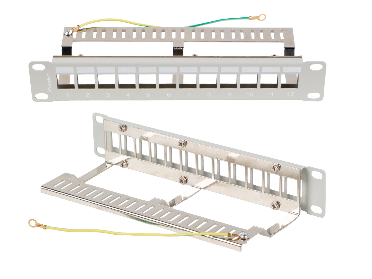 Patch panel do szaf rack pusty 12 portów 1U 10" organizer keystone czarny / szary / UTP / FTP