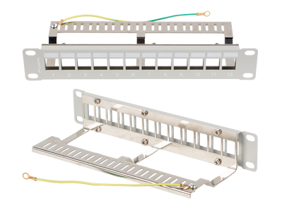 Patch panel do szaf rack pusty 12 portów 1U 10" organizer keystone czarny / szary / UTP / FTP