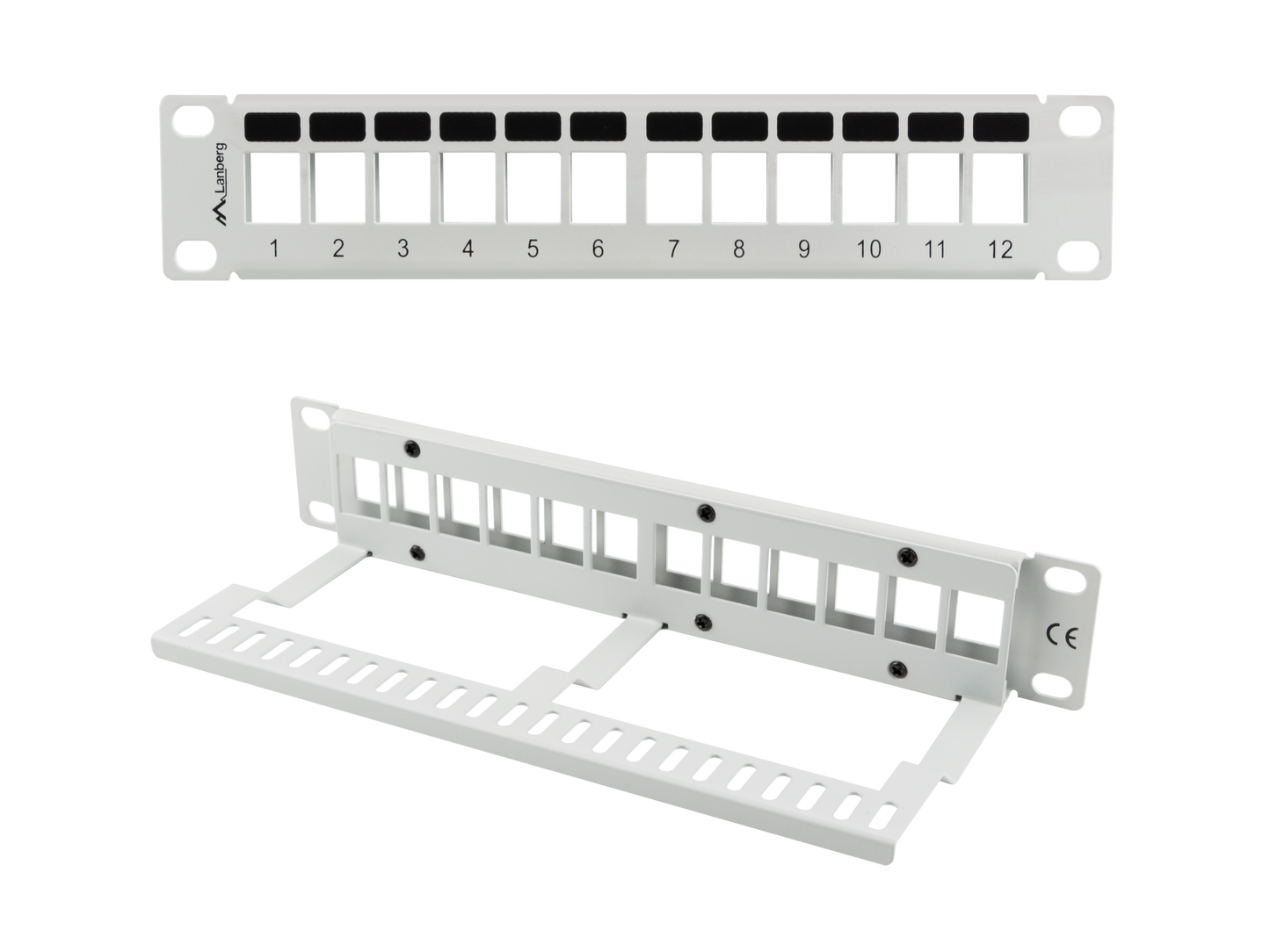 Patch panel do szaf rack pusty 12 portów 1U 10" organizer keystone czarny / szary / UTP / FTP