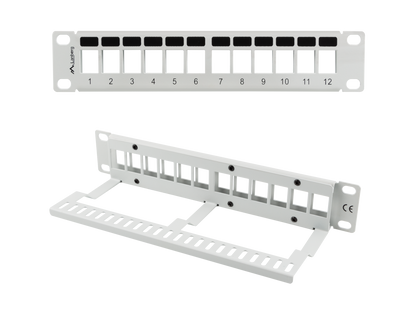 Patch panel do szaf rack pusty 12 portów 1U 10" organizer keystone czarny / szary / UTP / FTP