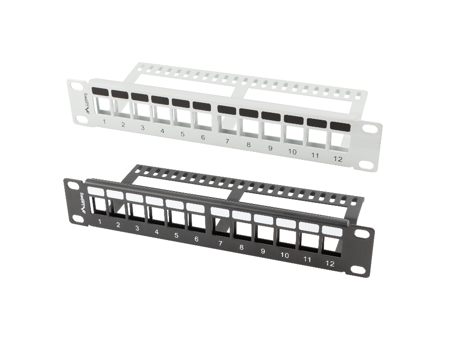 Patch panel do szaf rack pusty 12 portów 1U 10" organizer keystone czarny / szary / UTP / FTP