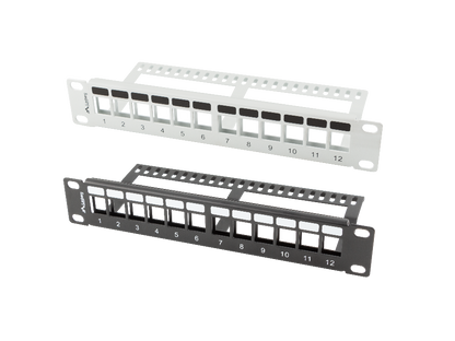 Patch panel do szaf rack pusty 12 portów 1U 10" organizer keystone czarny / szary / UTP / FTP