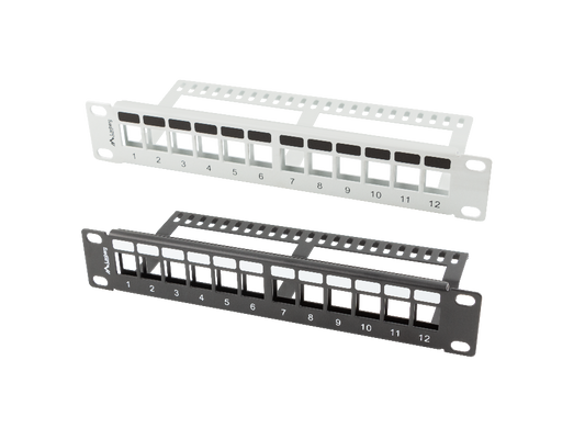 Patch panel do szaf rack pusty 12 portów 1U 10" organizer keystone czarny / szary / UTP / FTP