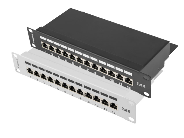 Patch panel RACK 12 port 1U 10" KAT.6 FTP z organizerem ekranowany czarny / szary
