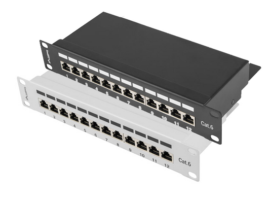Patch panel RACK 12 port 1U 10" KAT.6 FTP z organizerem ekranowany czarny / szary
